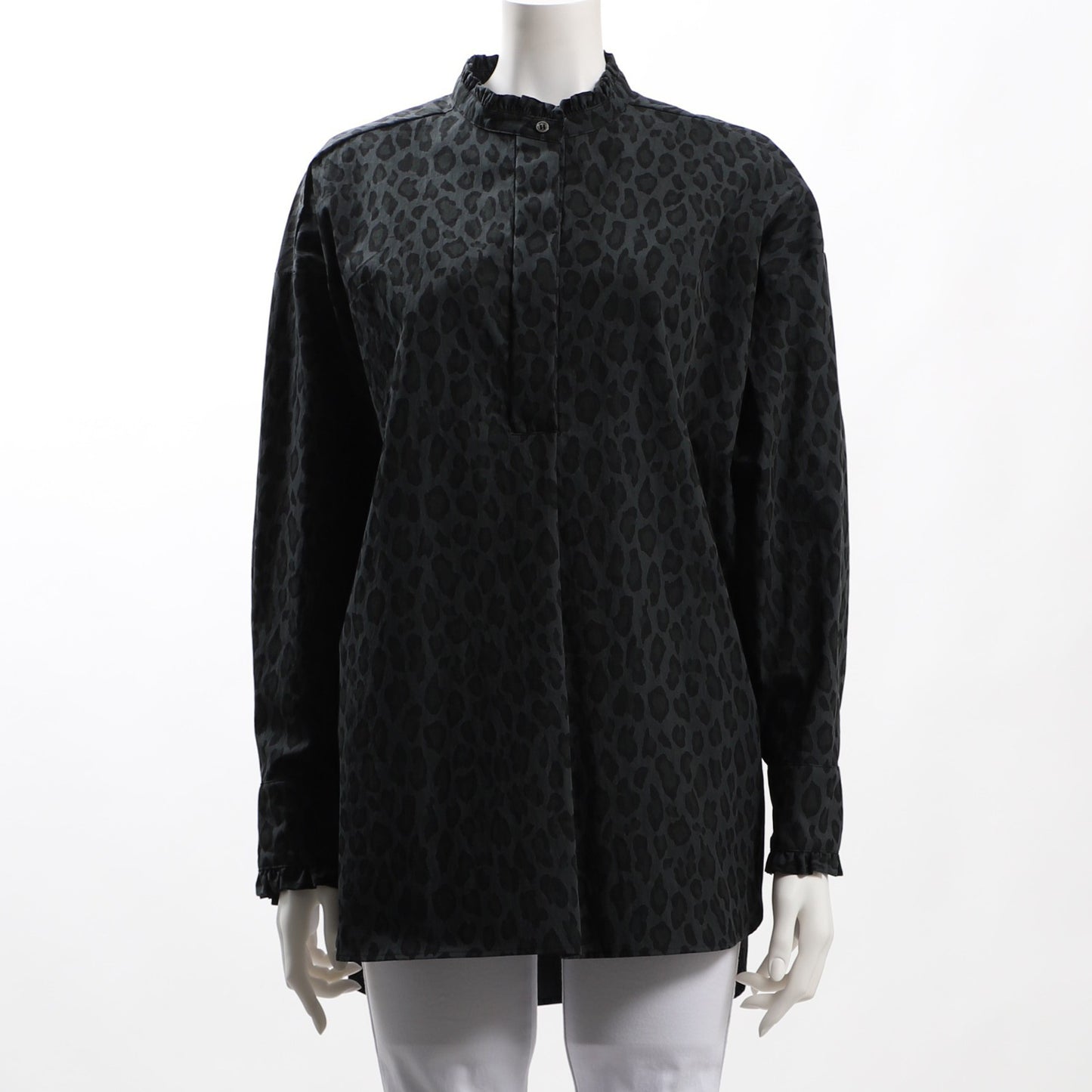 フリル付きレオパード柄ブラウス