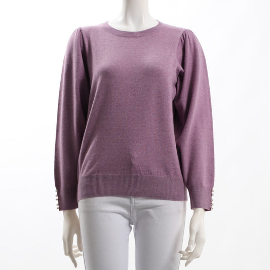 袖口パールボタンパフスリーブニット