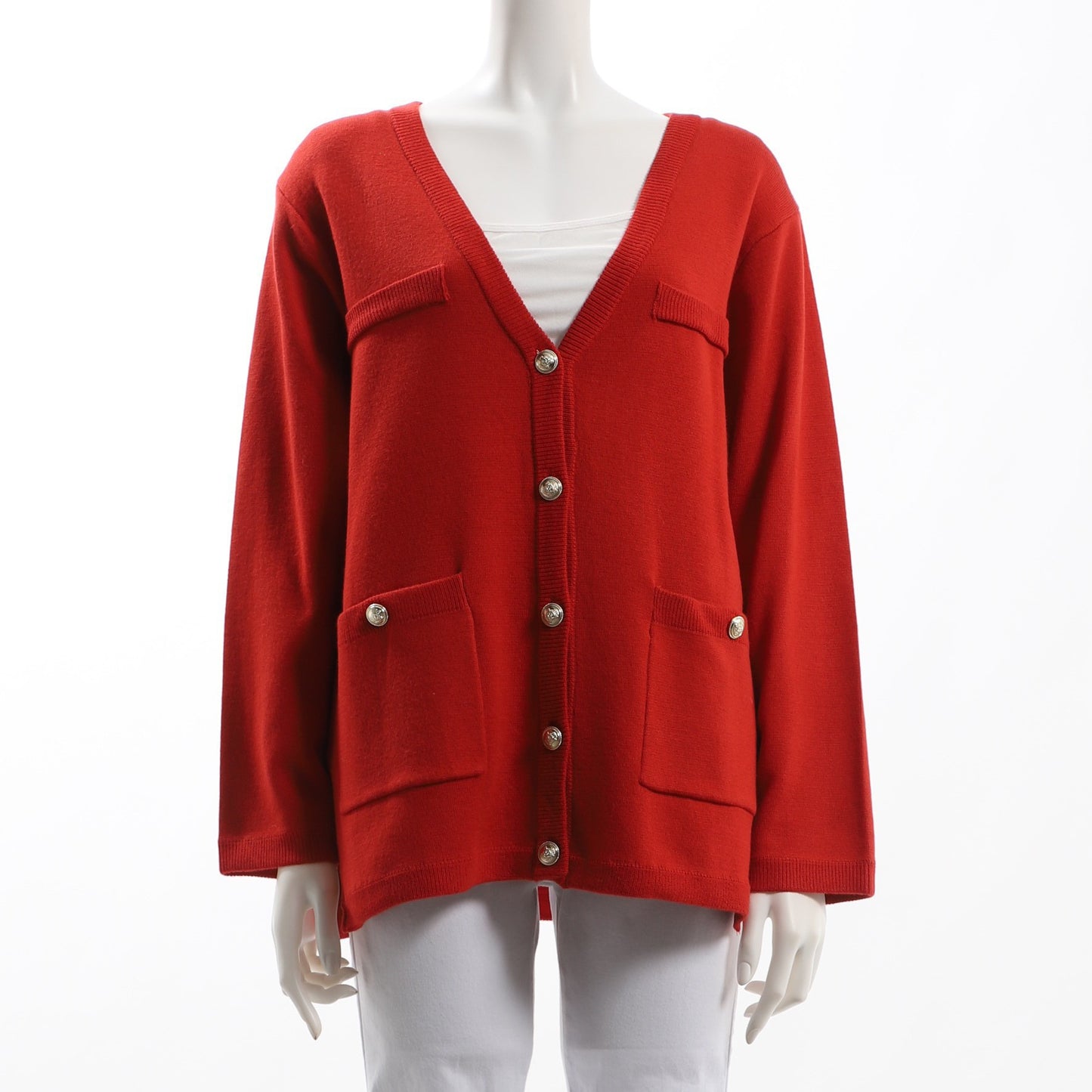 ポケットデザイン金ボタンVネックカーディガン