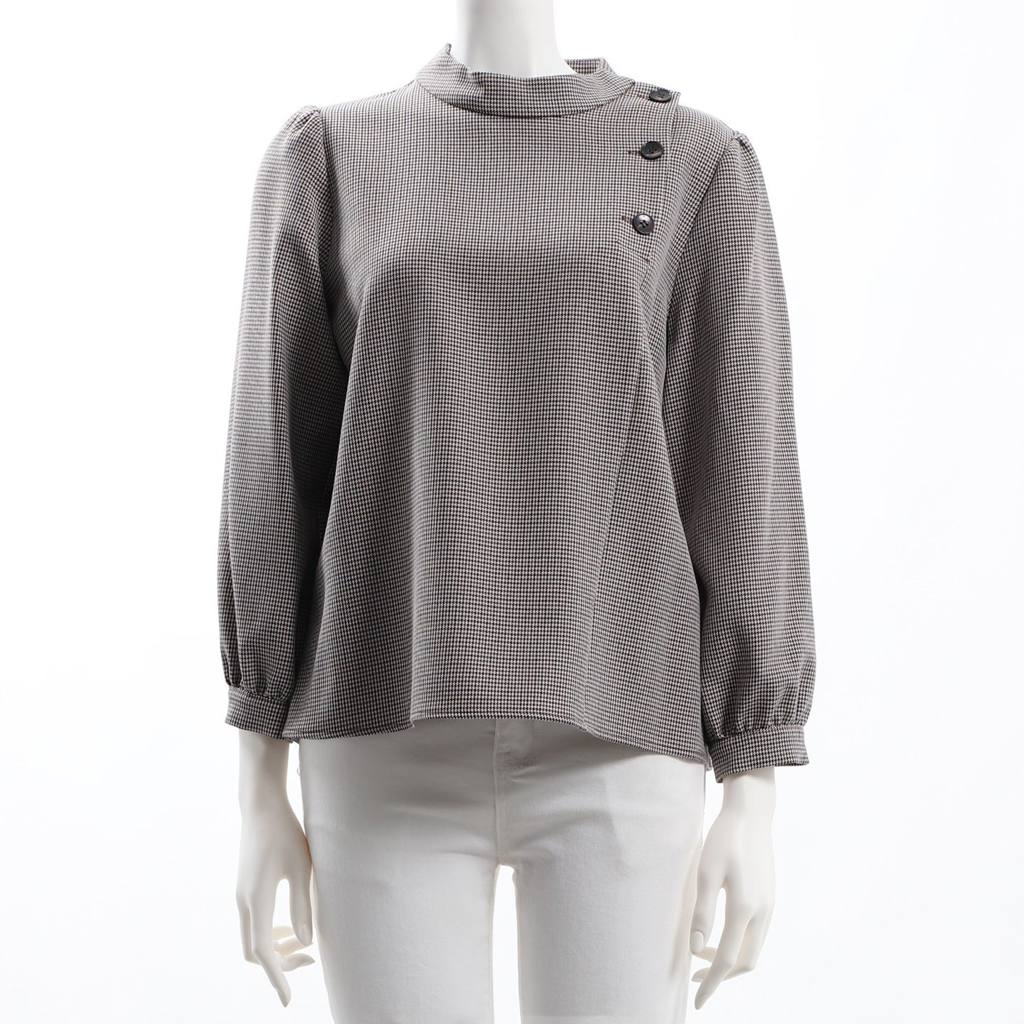 ボタンデザインスタンドカラーブラウス