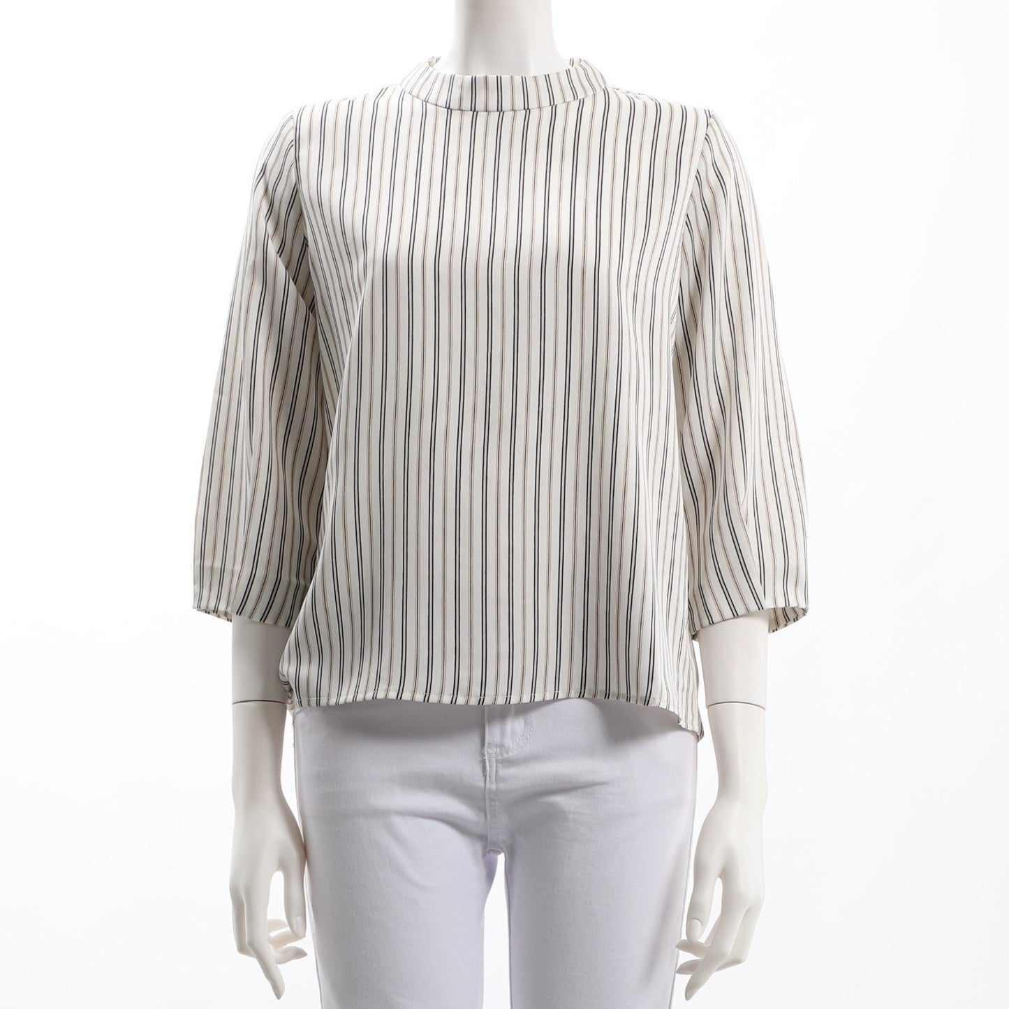 ストライプ柄スタンドカラーブラウス