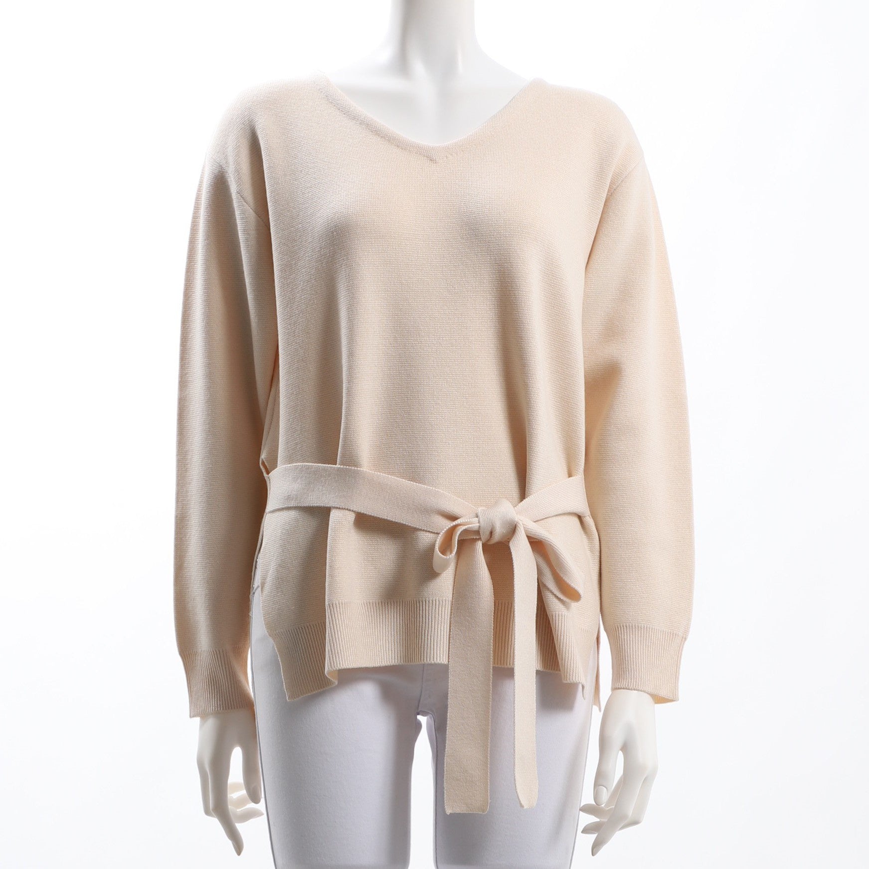 ウエストリボンベルト付きVネックニット