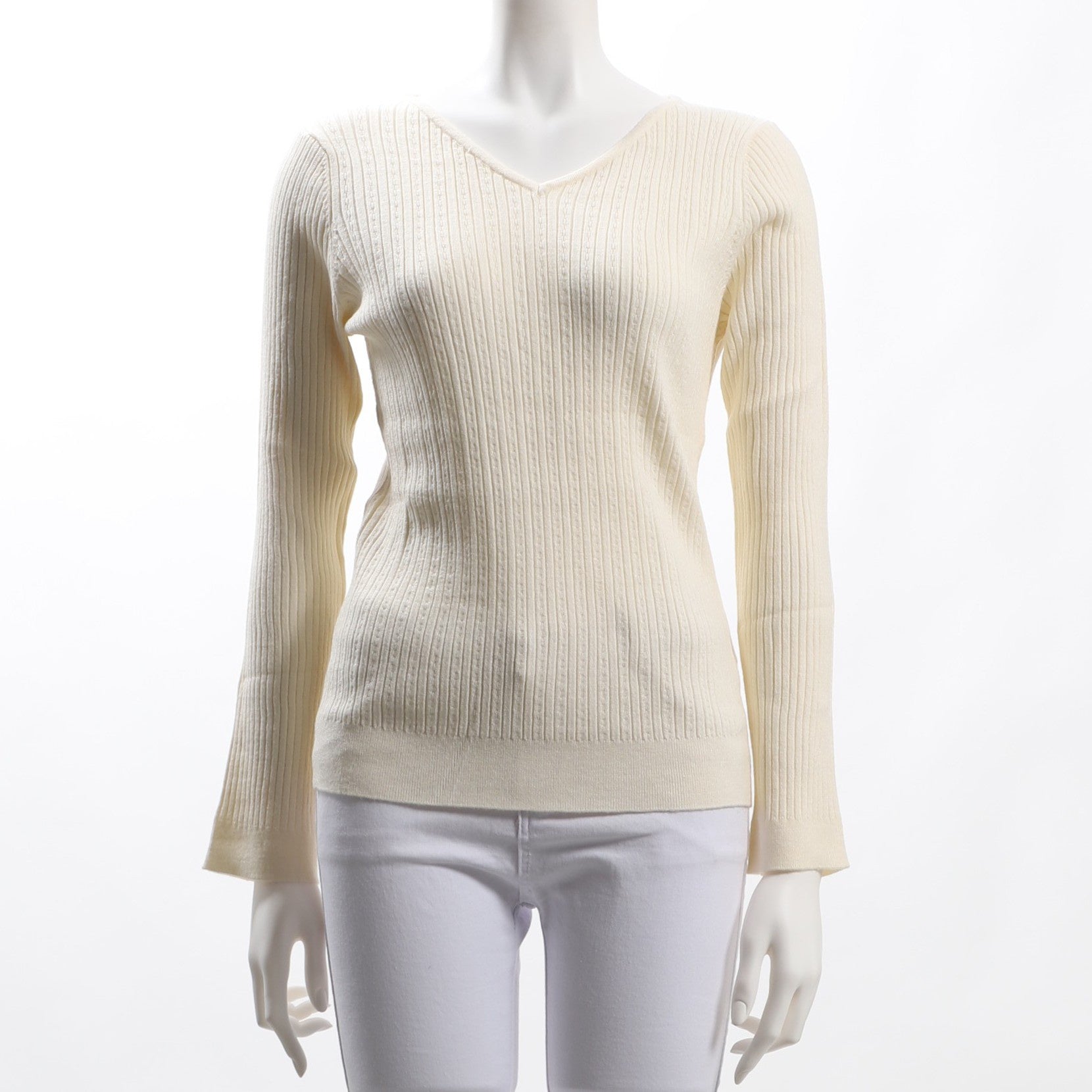 チェーン柄Vネックリブニット