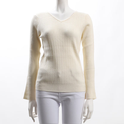 チェーン柄Vネックリブニット
