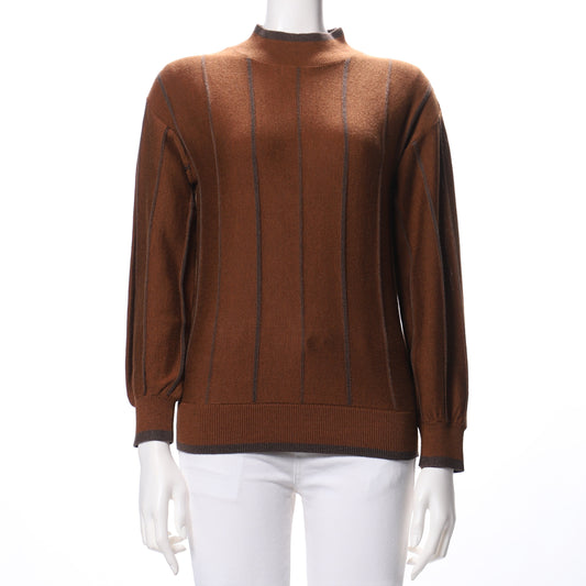 襟袖裾ラインストライプニット