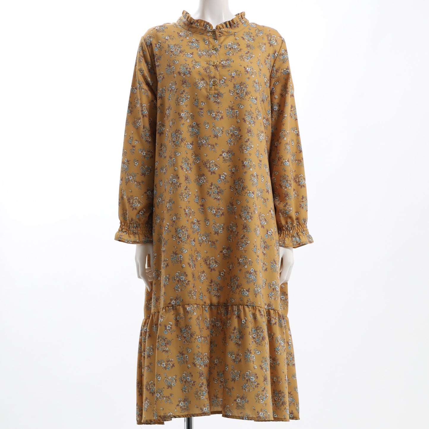 切り替えデザイン花柄ワンピース