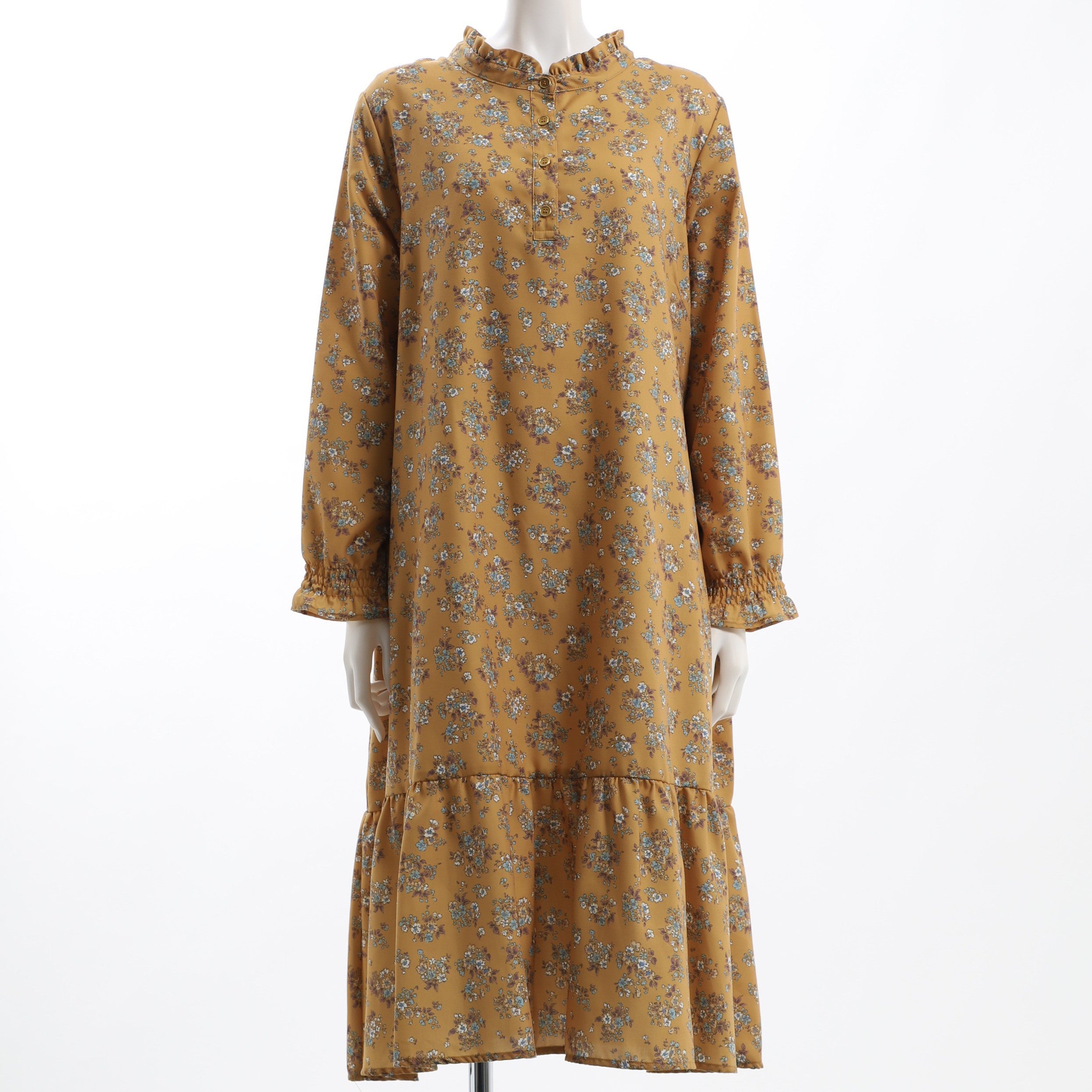 切り替えデザイン花柄ワンピース