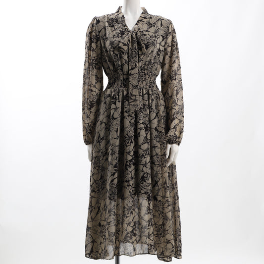 大花柄ウエストシャーリングワンピース