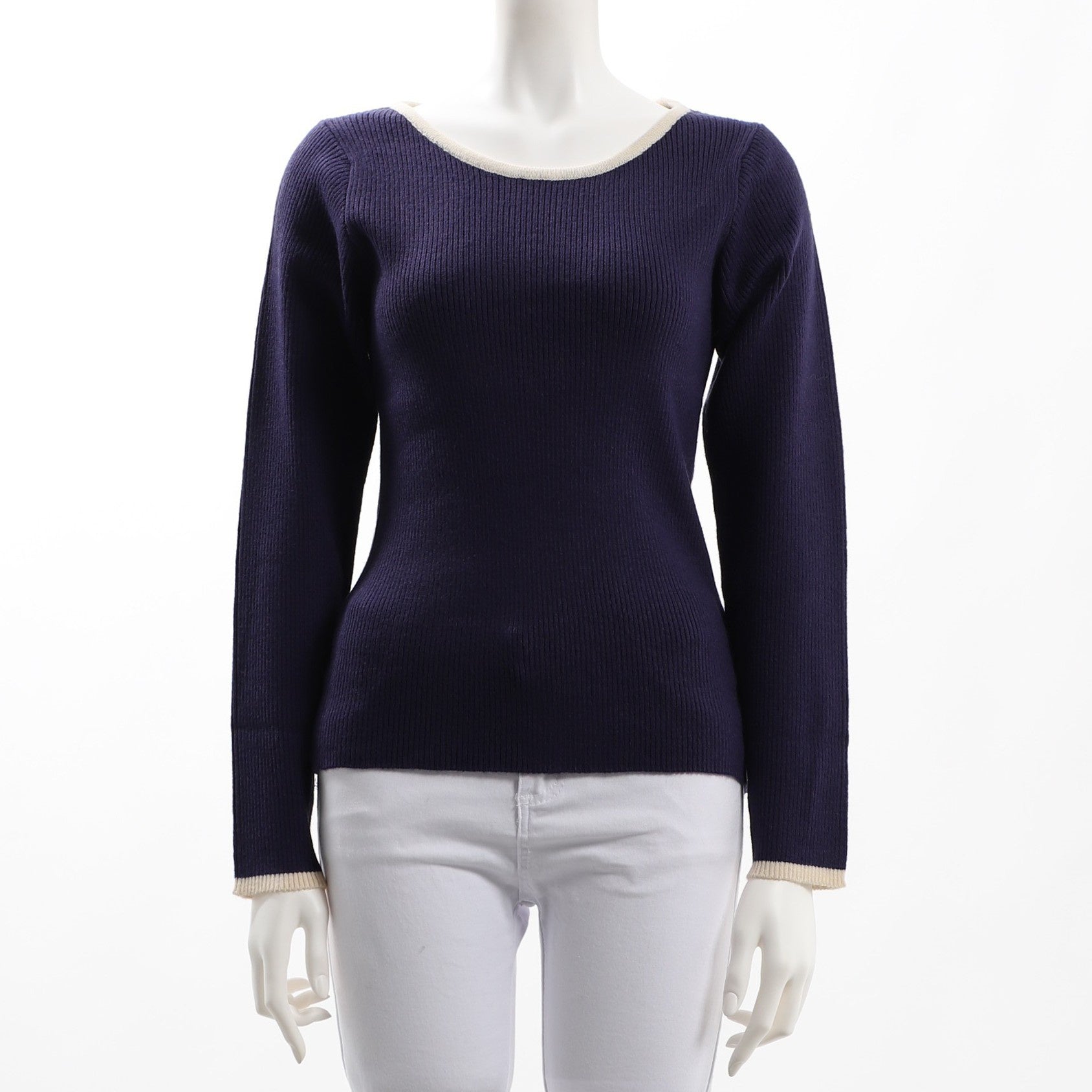 バイカラーリブニット