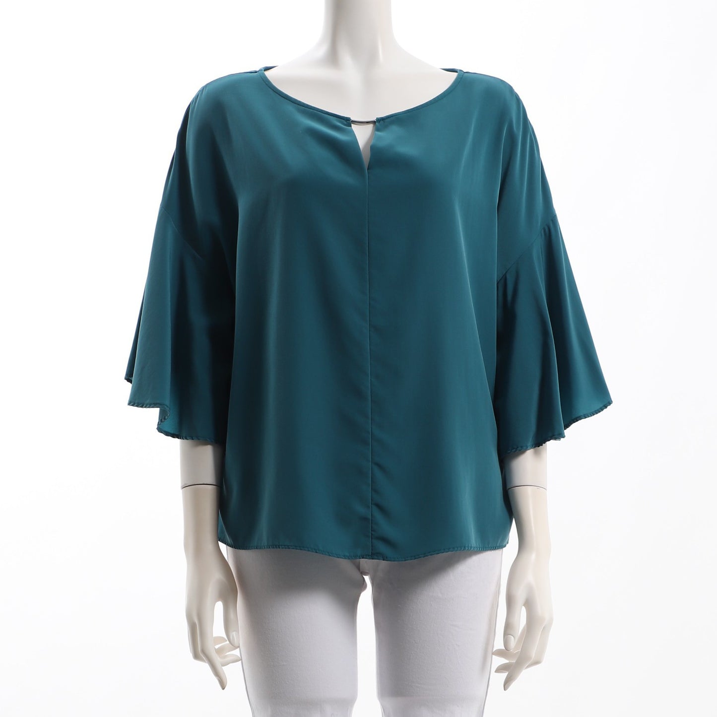 オープンフロントネックフレア袖ブラウス