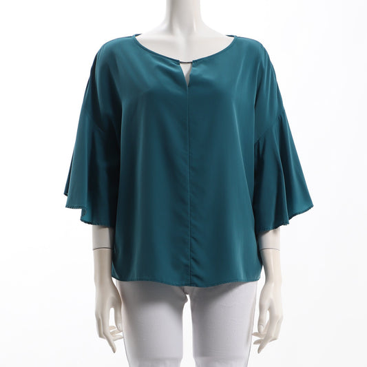 オープンフロントネックフレア袖ブラウス