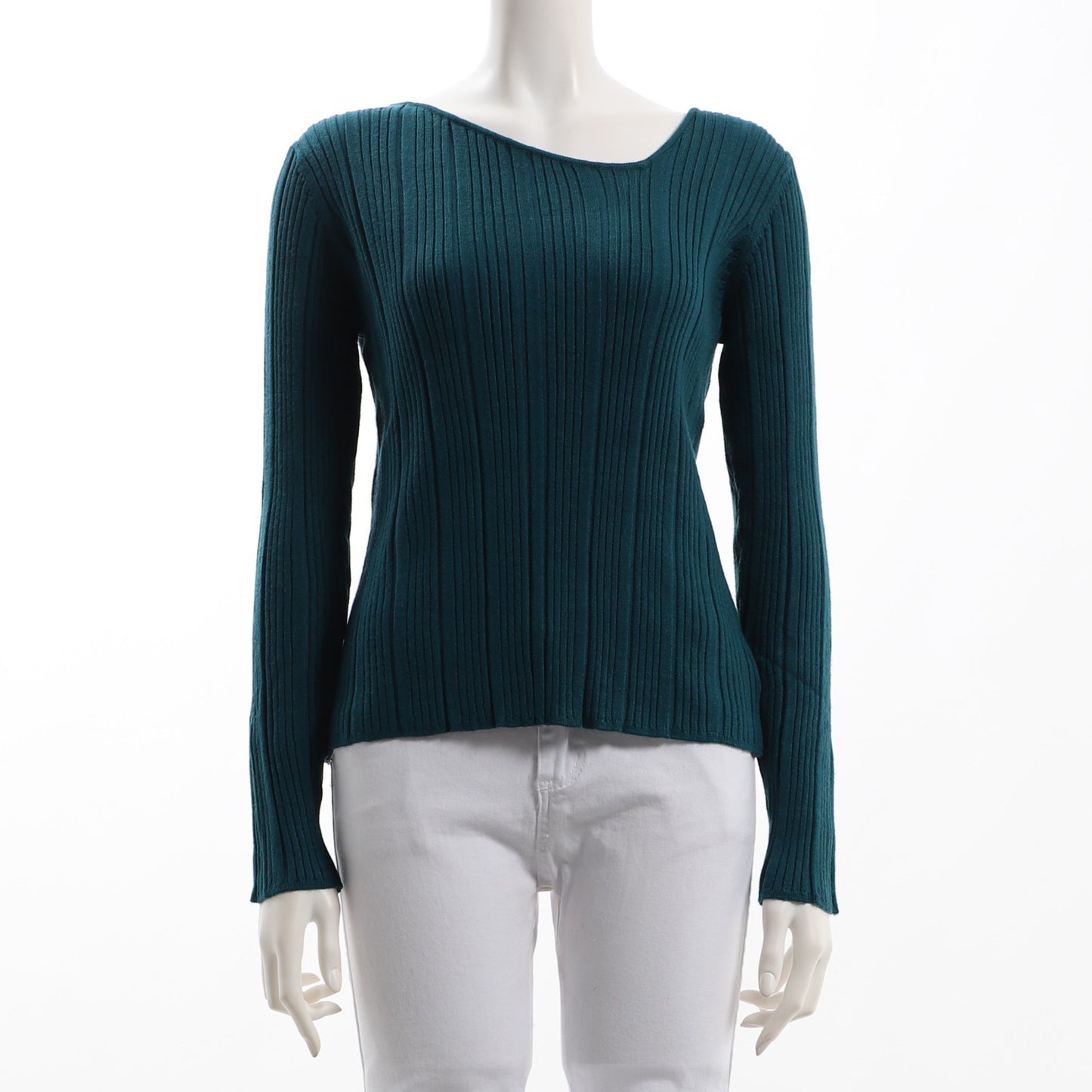 アシンメトリーネックリブニットトップス