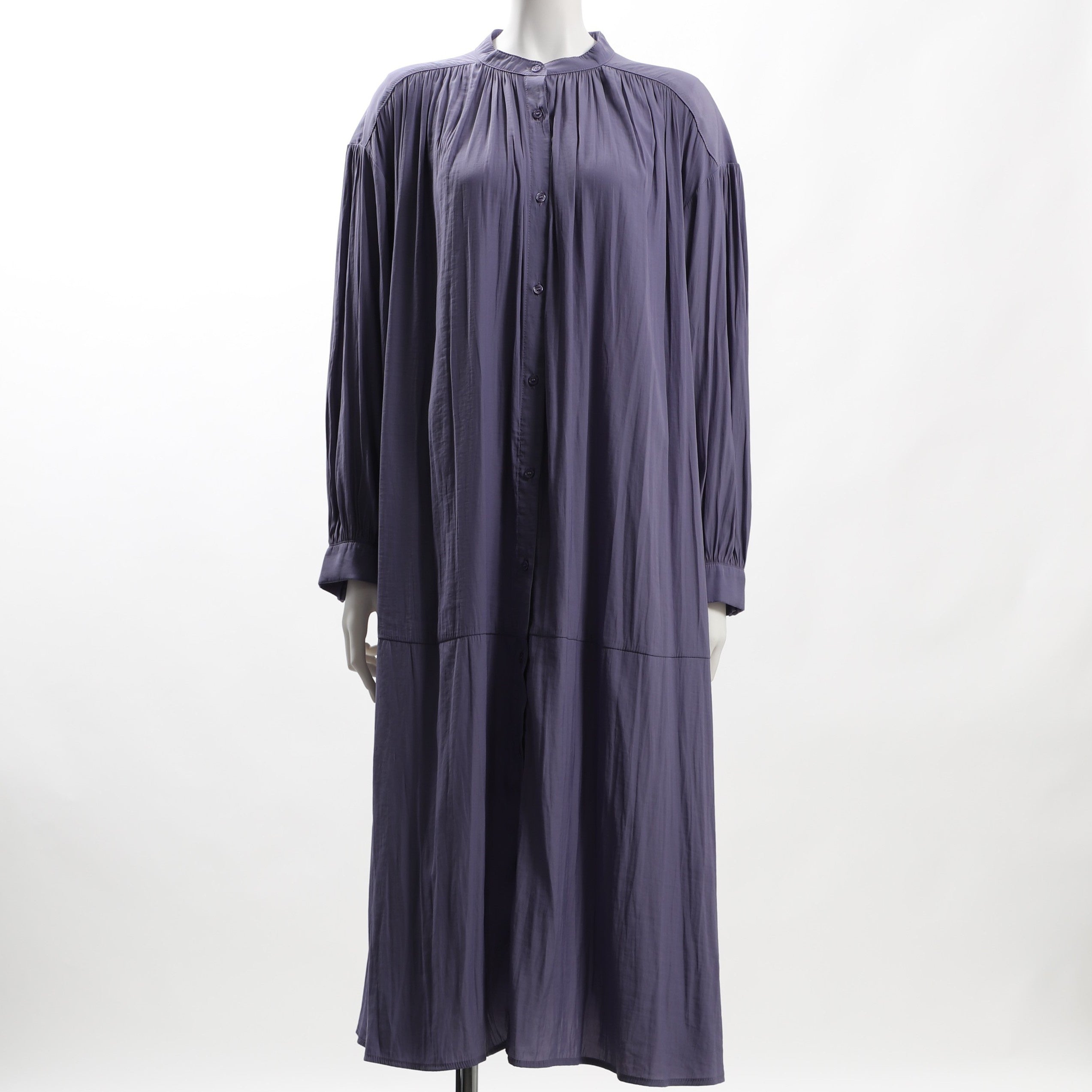 ギャザードネックバンドカラーワンピース