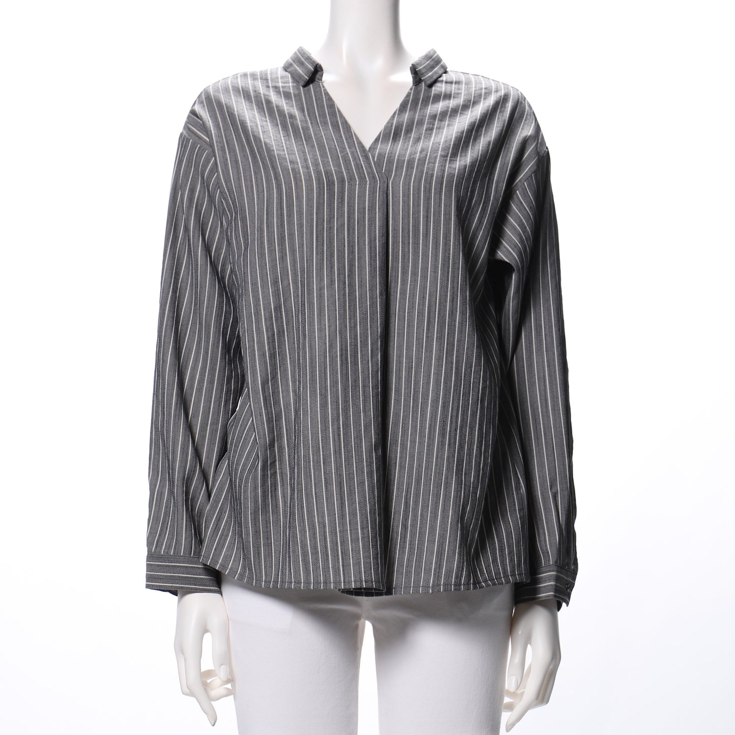 ストライプ柄スキッパーブラウス