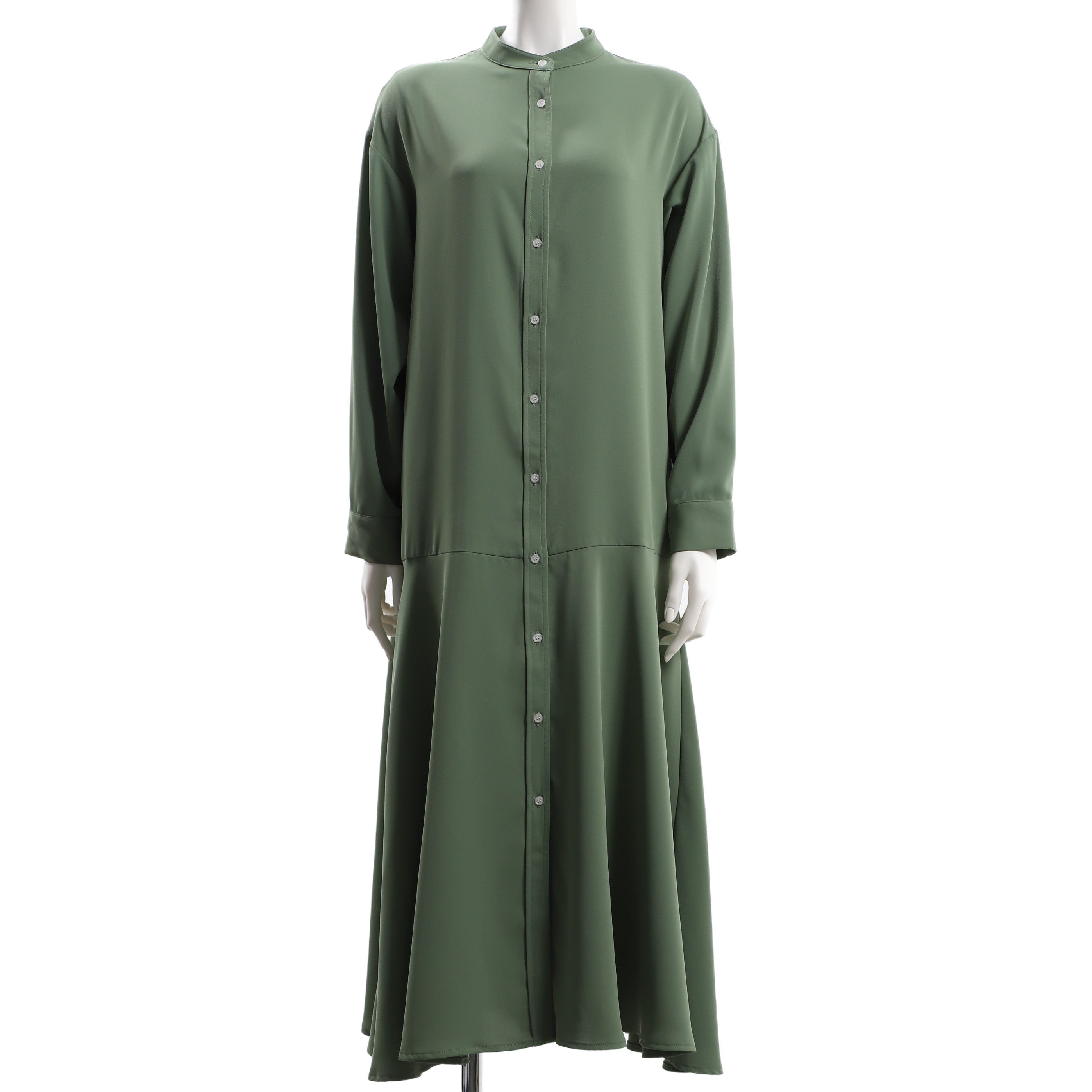 切り替えフレアラインフロントボタンワンピース