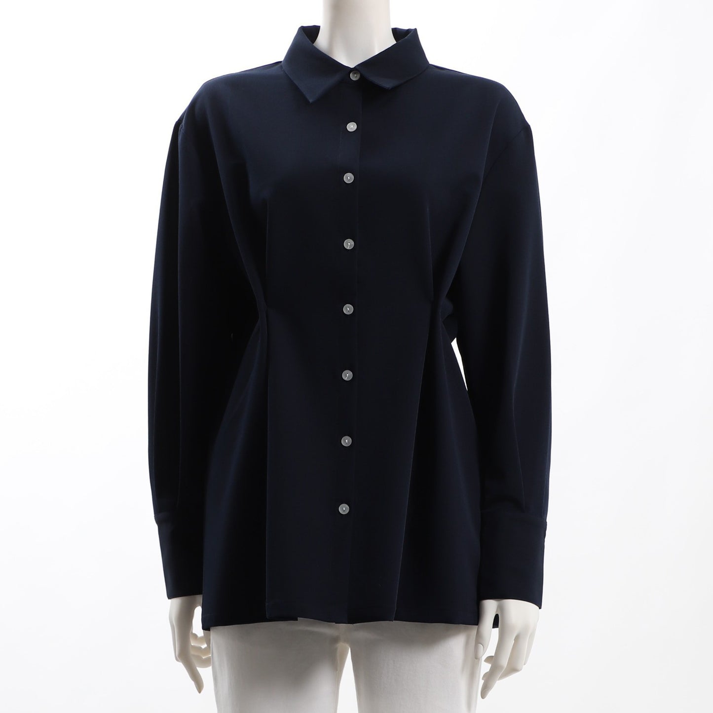 ボタンデザインペプラムシャツブラウス