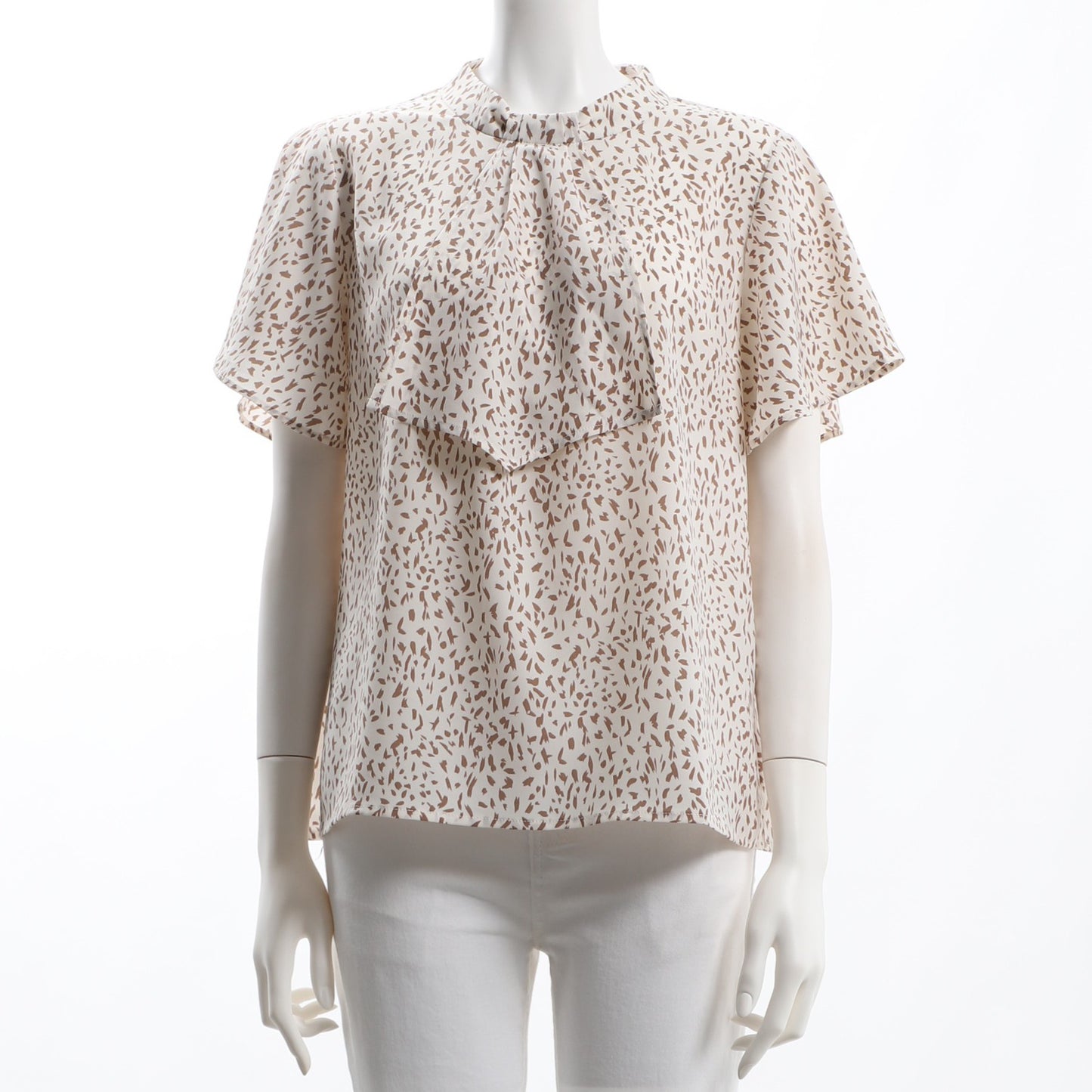 ボウタイ風デザイン総柄ブラウス