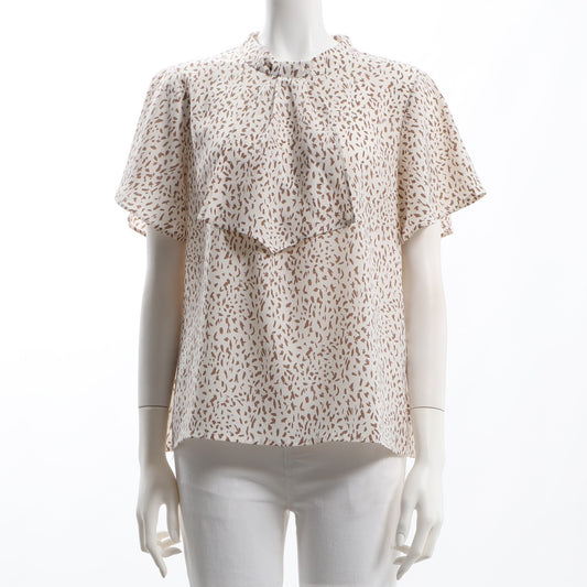 ボウタイ風デザイン総柄ブラウス