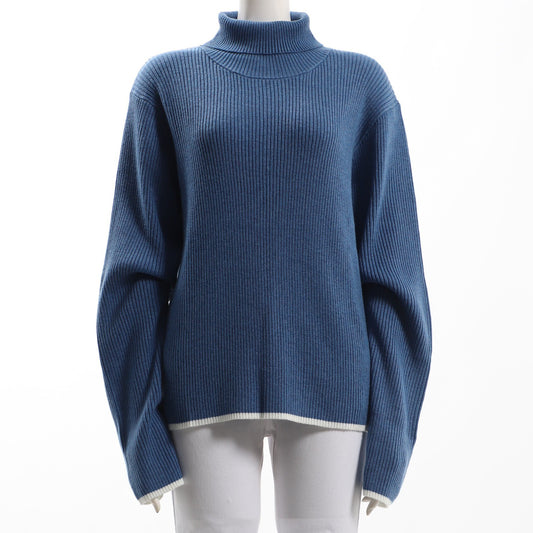 シンプルタートルネックリブニット