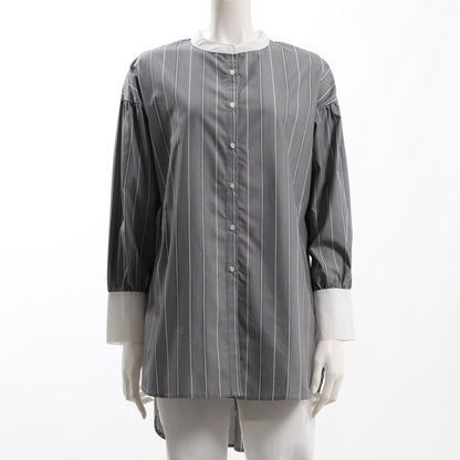 オーバーサイズストライプ柄バンドカラーシャツ
