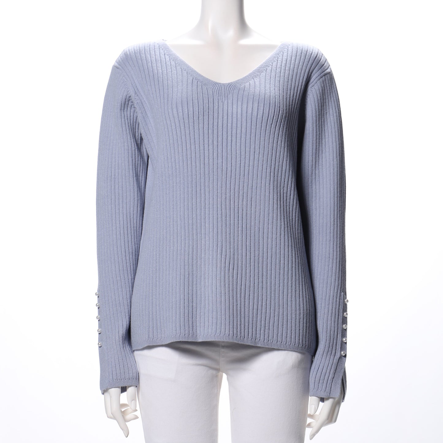 パールボタンVネックニット