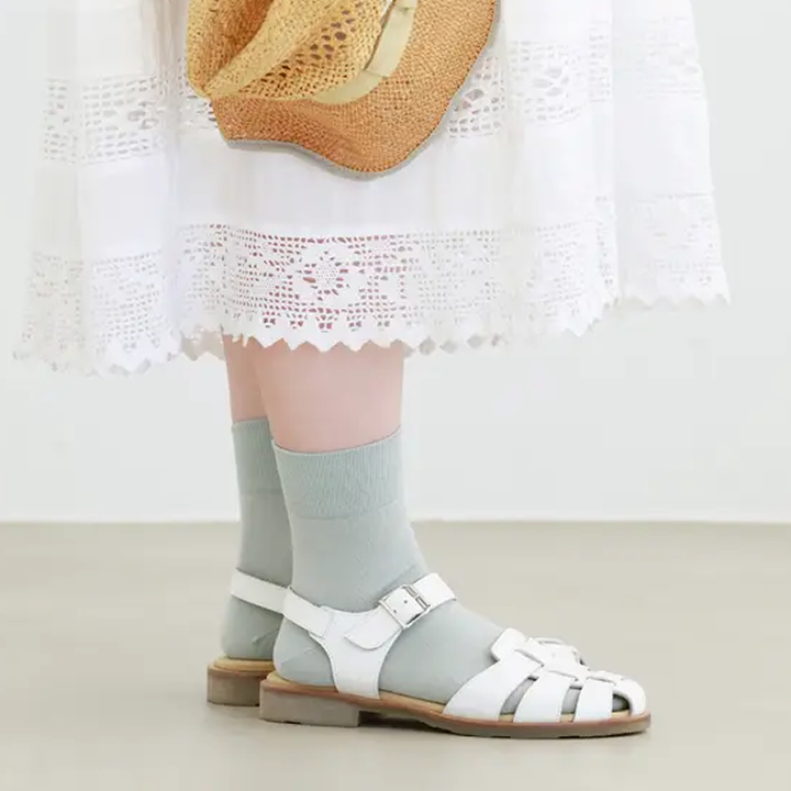 ゴム長無地ショートソックス【グレイッシュミント】