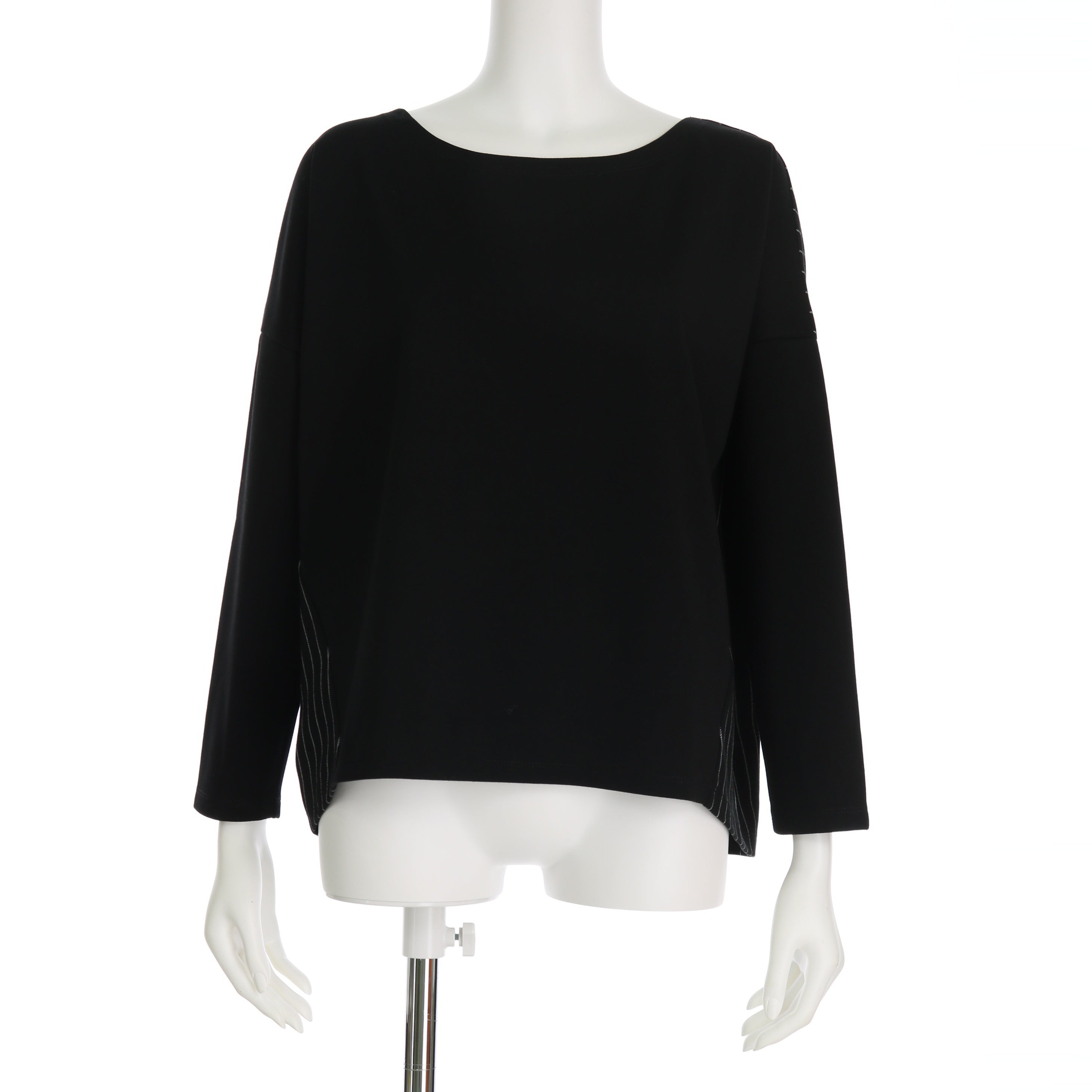 ストライプ柄切り替えジップデザインカットソー