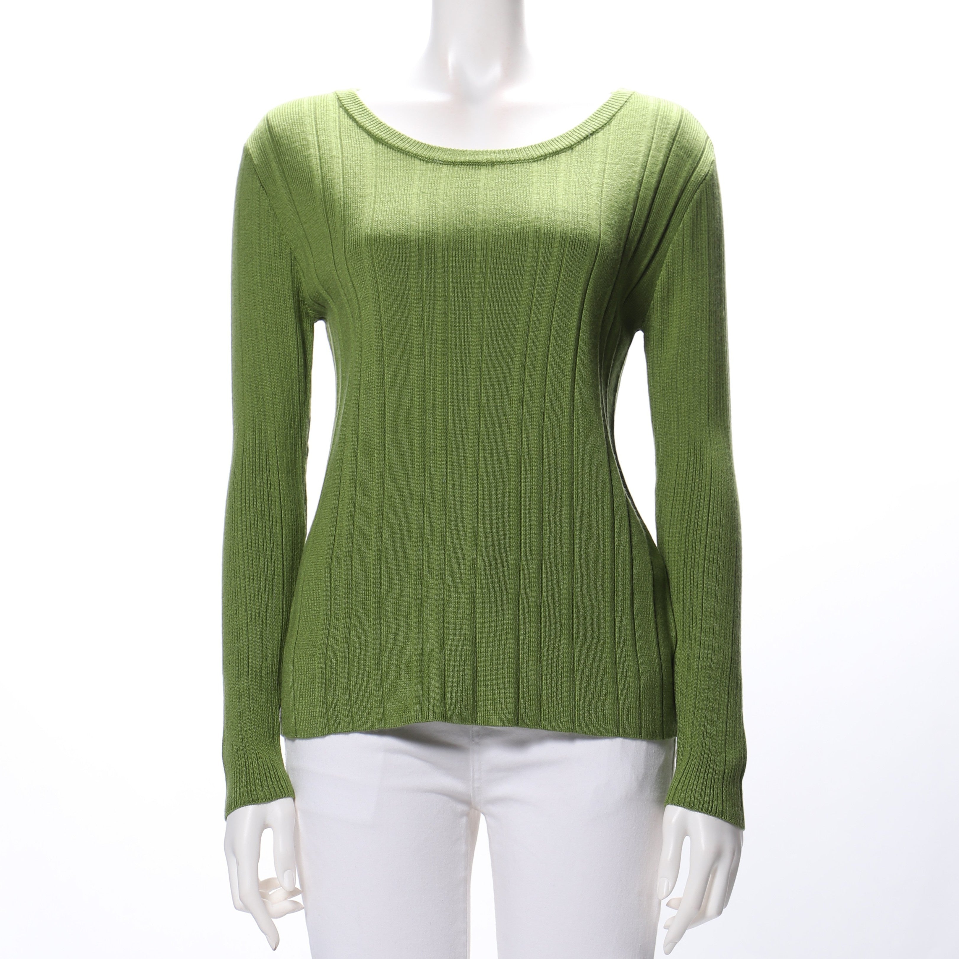 ワイドリブラウンドネックニット