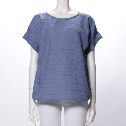 綿ストライプ透かし刺繍ブラウス