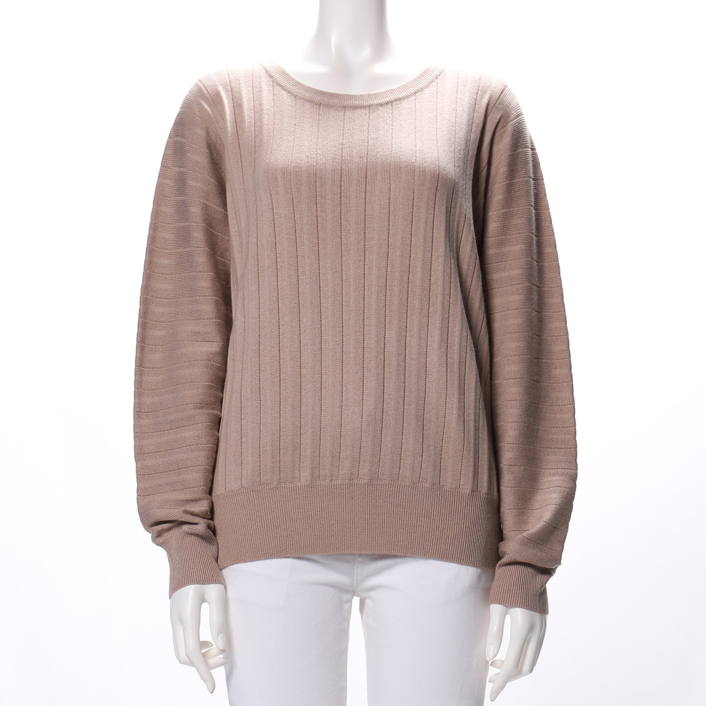 ワイドリブラウンドネックニット