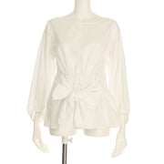 ウエストリボンベルト付きブラウス