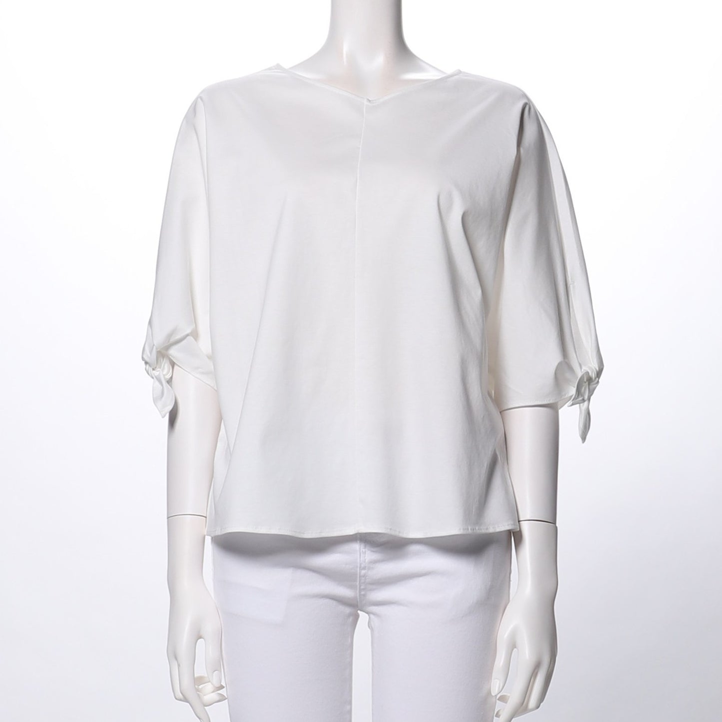 シルケットスムース袖リボンVネックカットソー