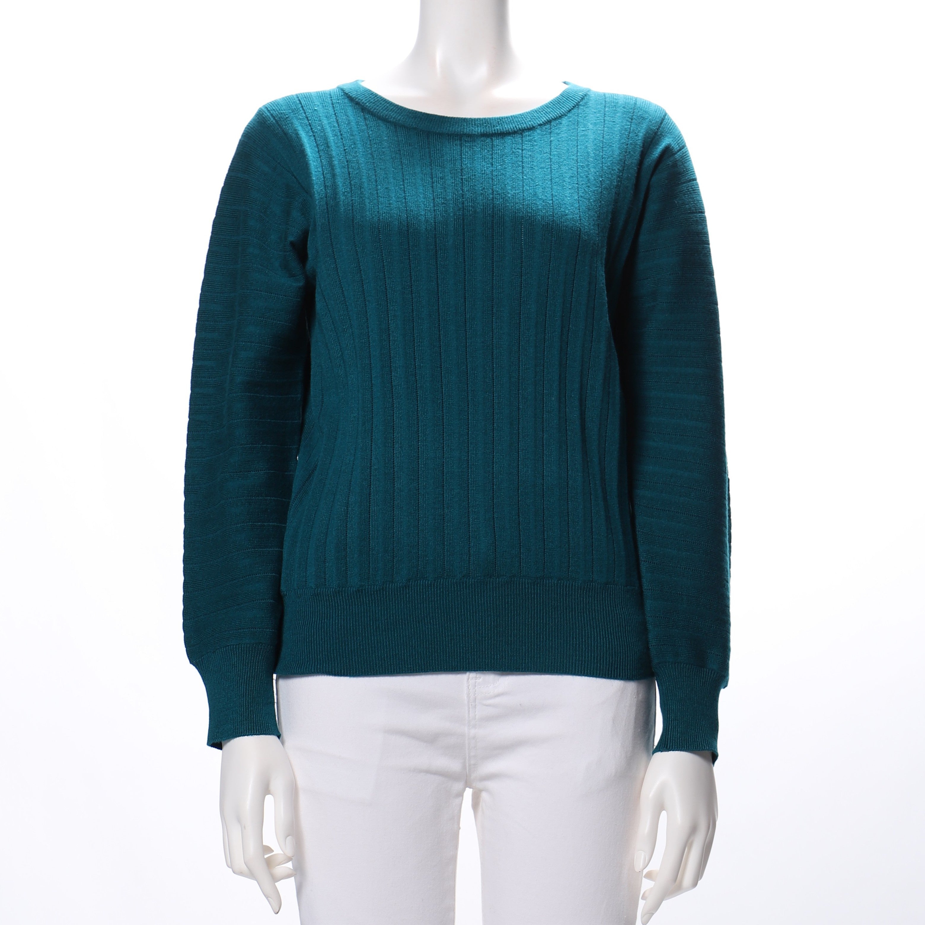 ワイドリブラウンドネックニット