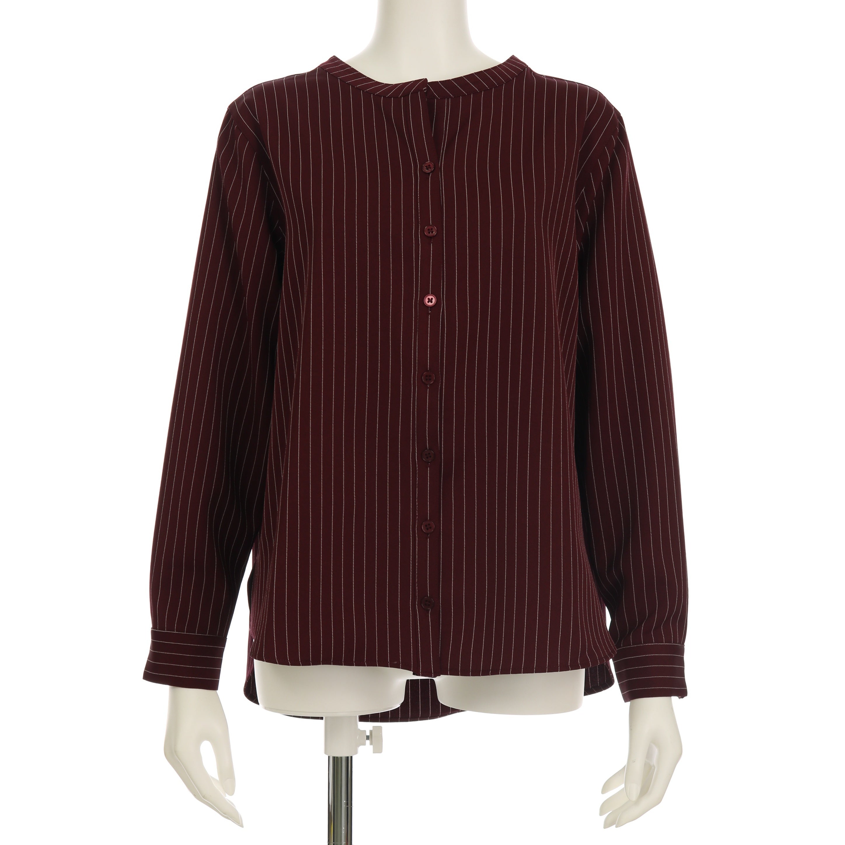 ストライプ柄バンドカラーシャツ