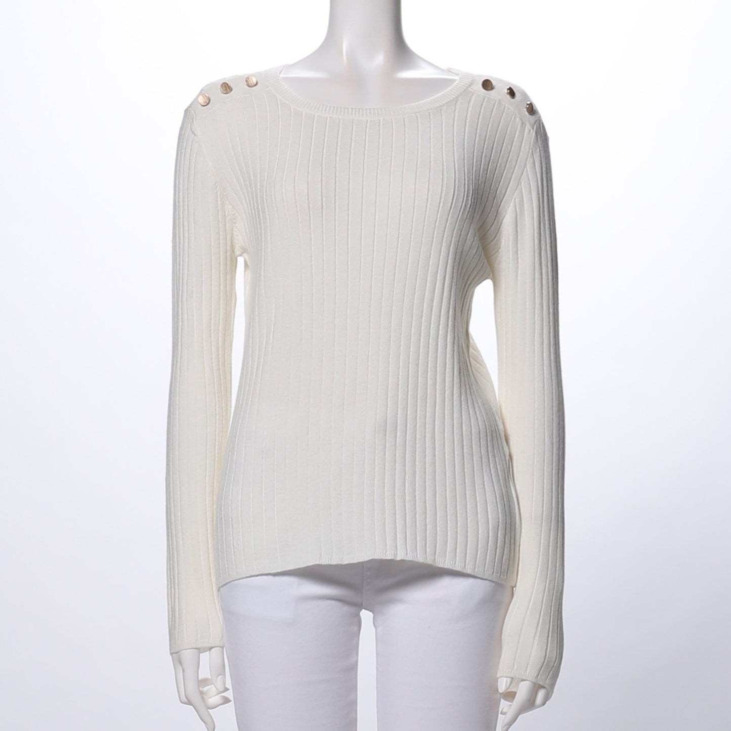 肩ボタンリブニット