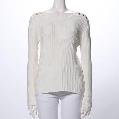 肩ボタンリブニット