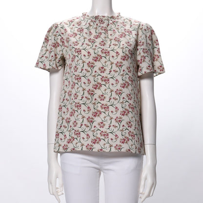 衿シャーリング花柄ブラウス