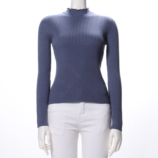 フリルネックリブニット