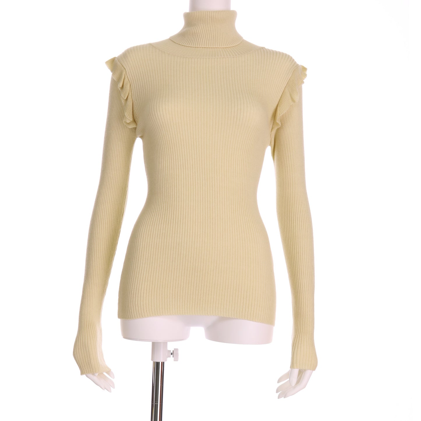 肩フリルデザインタートルネックニット