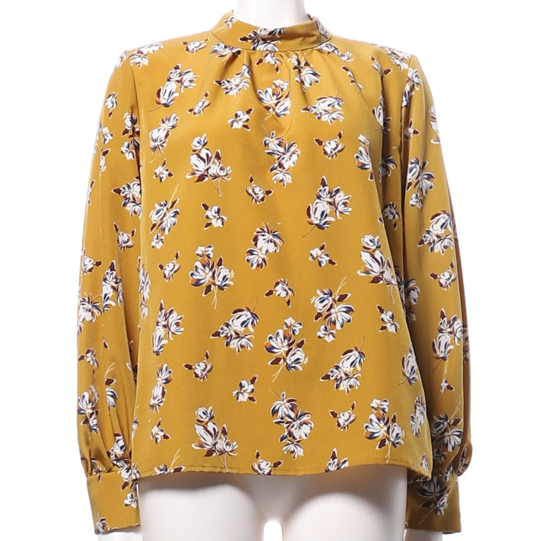 スタンドカラーフラワーブラウス