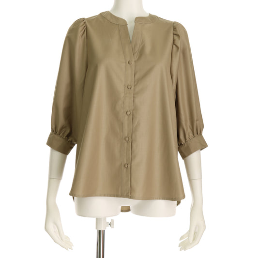 バルーンスリーブオープンフロントネックブラウス