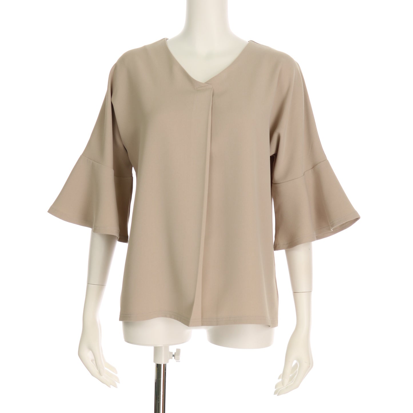 Vネックタックフリルスリーブブラウス