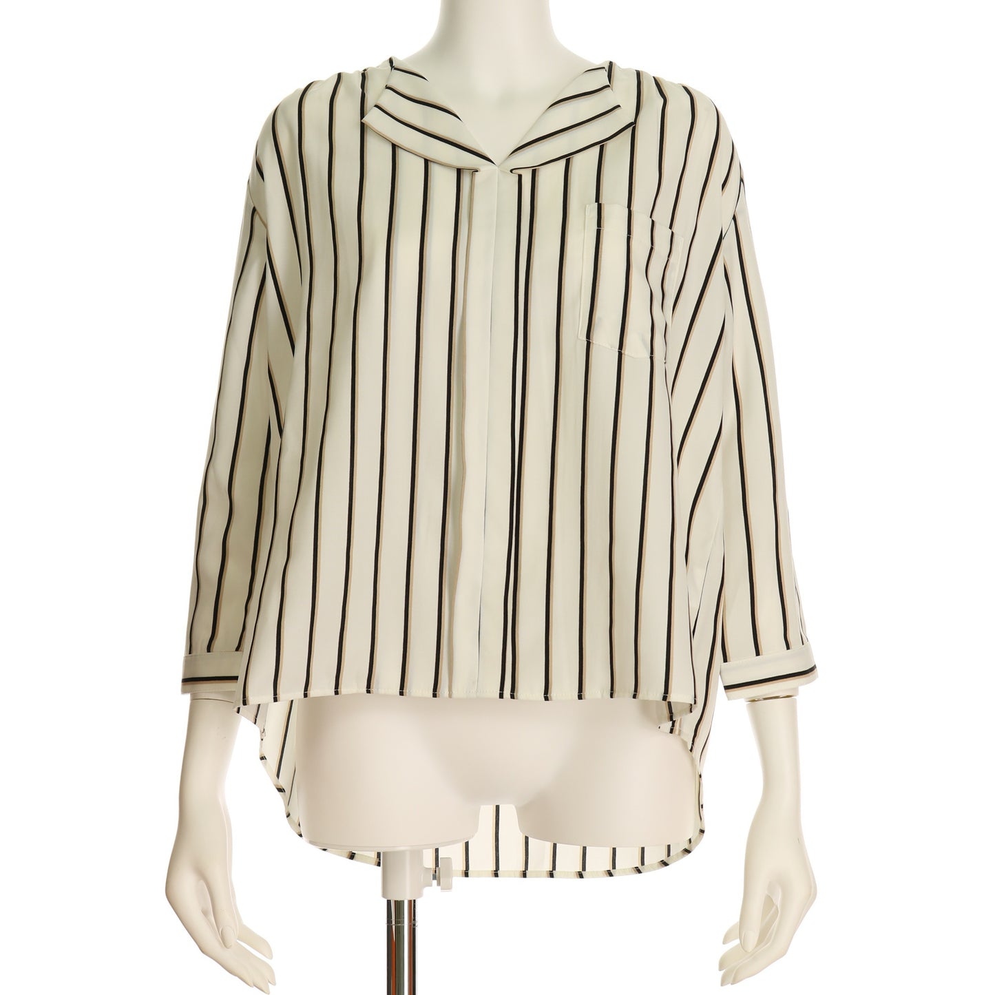 襟元デザインストライプブラウス