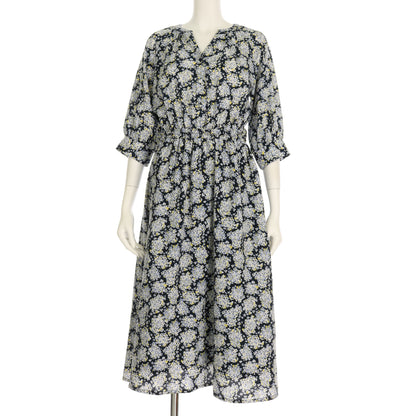 ソフトフラワープリントウエストゴム総柄ワンピース