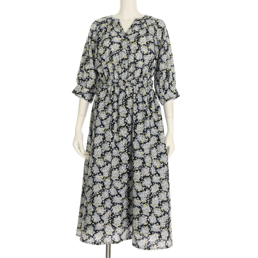 ソフトフラワープリントウエストゴム総柄ワンピース