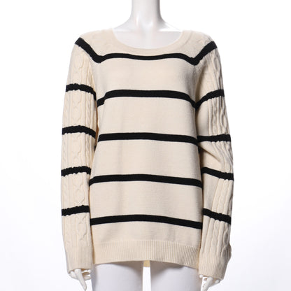 袖ケーブルボーダーニット