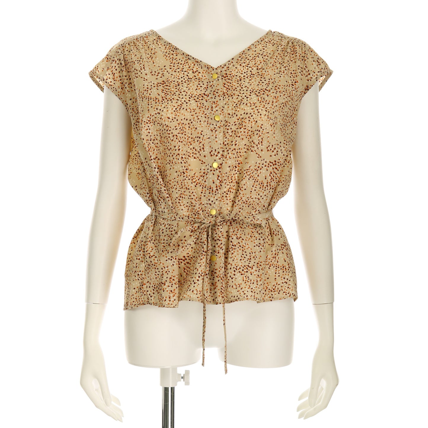 デシンドットプリントウエストリボン付き総柄ブラウス