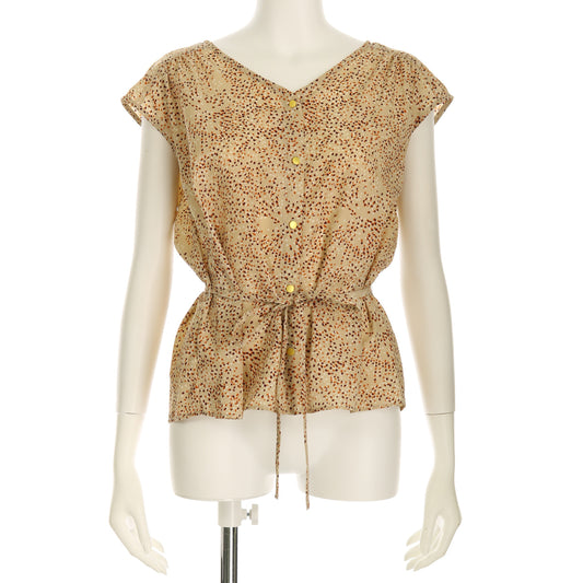 デシンドットプリントウエストリボン付き総柄ブラウス