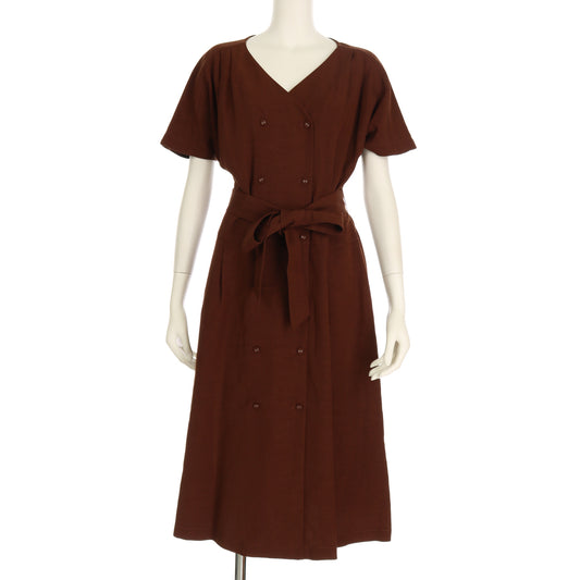 前開きダブルボタンリボンベルト付きワンピース