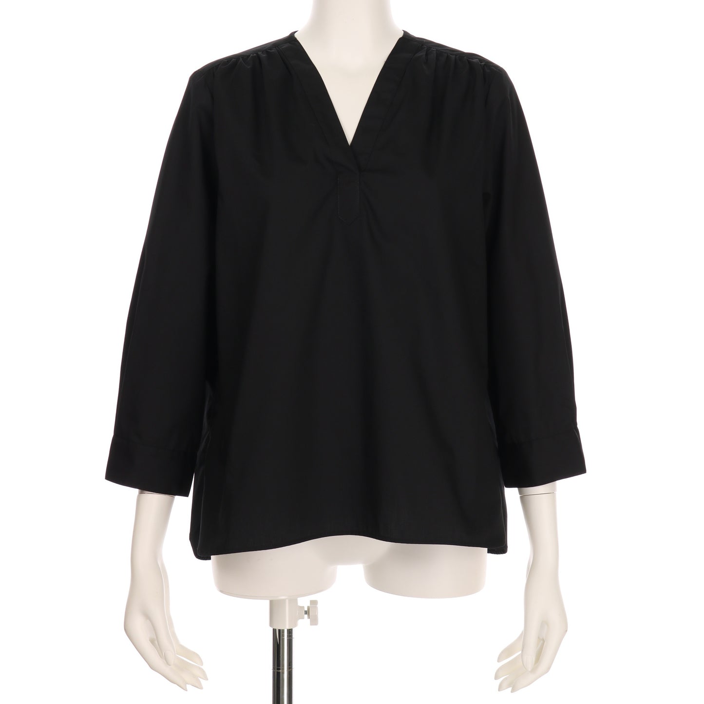 肩ギャザーヴネックブラウス